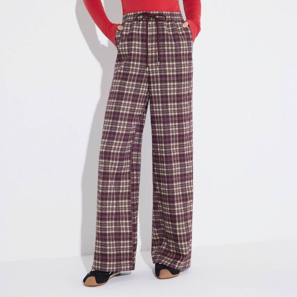 Women's Mid-Rise Wide Leg Pull-On Pants - Wild Fable Burgundy/Cream Plaid XXL